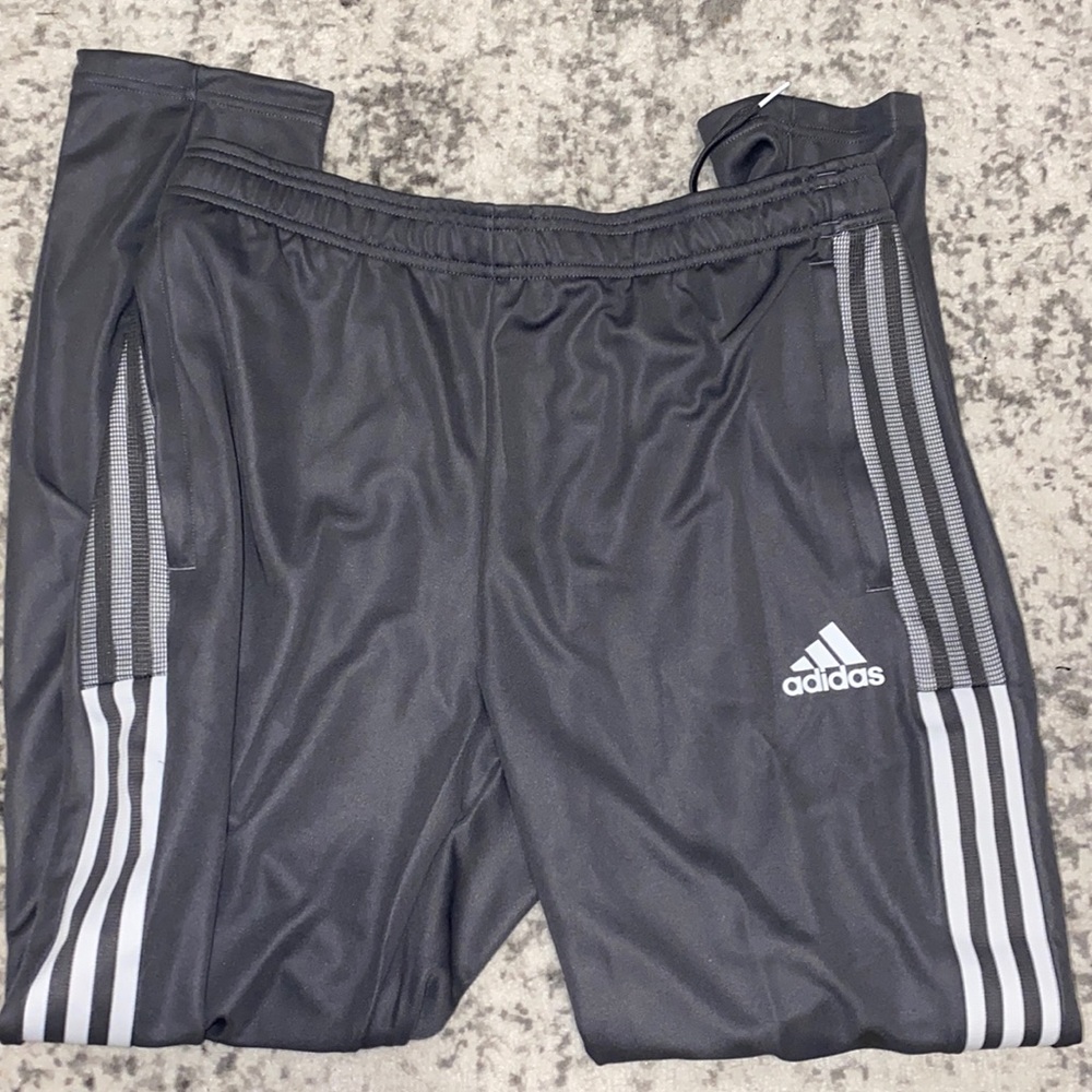 Adidas mens tiro pants grey and white L